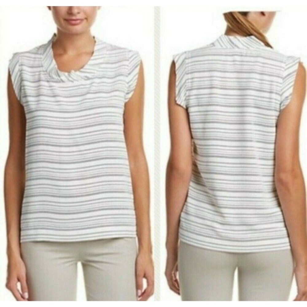 CABI #236 Madeline Striped Blouse White Black Size XS